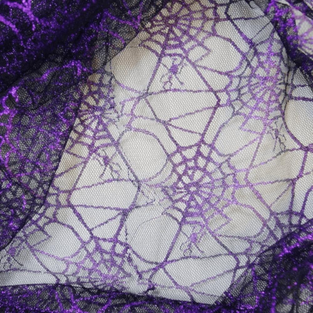 Spiderweb Net Lace Fabric Spider Halloween Cobweb Gothic Material 147cm Wide (Price Per Metre) (Purple)
