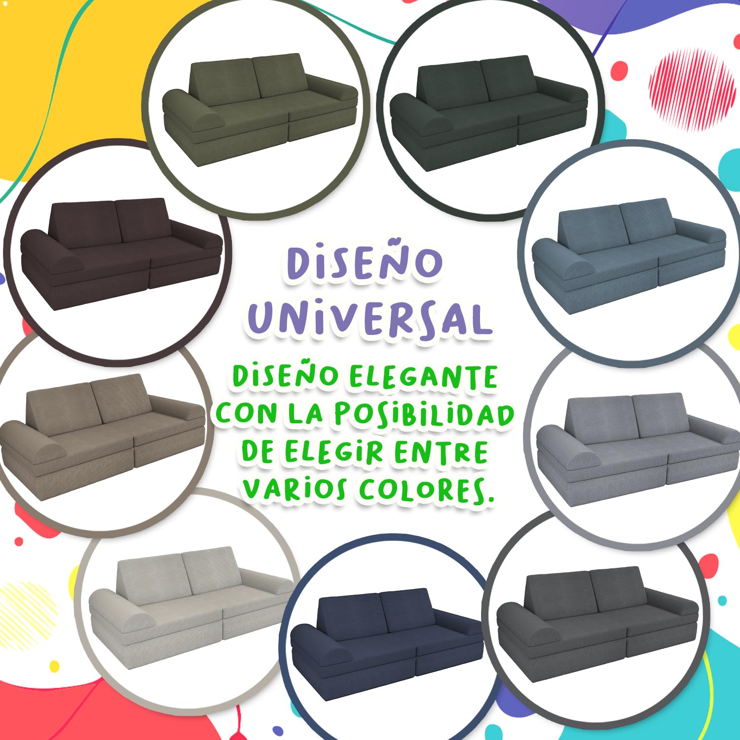 POKAR Colchón Plegable para Sofá Modular Niños | Colchón 160x80x8 cm en Espuma con Funda de Pana Suave | Accesorio Compatible con Sofá para Niños Infantil | Certificado Öko-Tex | Caramelo Cálido