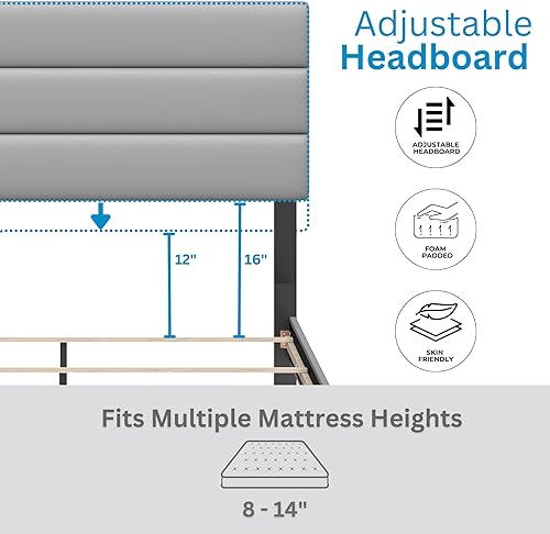 Miniatura 49 de Boyd Sleep Milan - Marco de cama de lino negro con plataforma totalmente tapizada con cabecero ajustable, base o somier calificado para su uso Negro