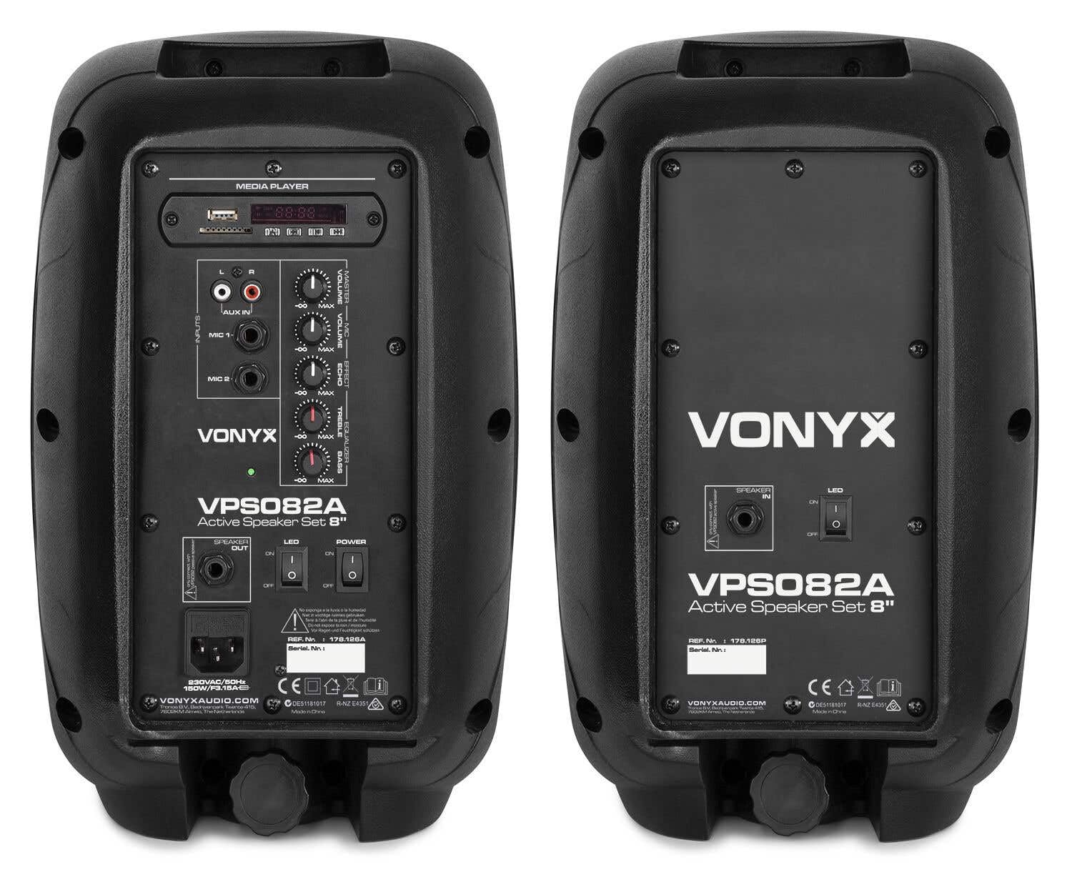 VONYX Pack Sono - Système de Sonorisation 400W avec 2 Enceintes Active et Passive et 2 Supports Réglables, Bluetooth, Idéal pour Les Soirées et Évènements