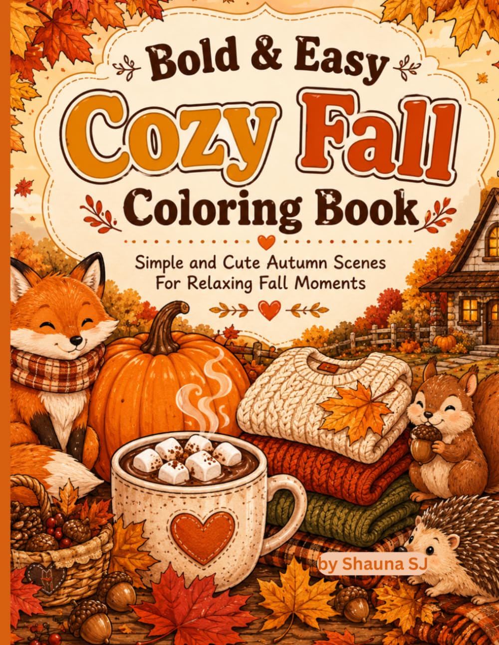 Bold & Easy Cozy Fall Coloring Book: Simple and Cute Autumn Scenes For Relaxing Fall Moments
