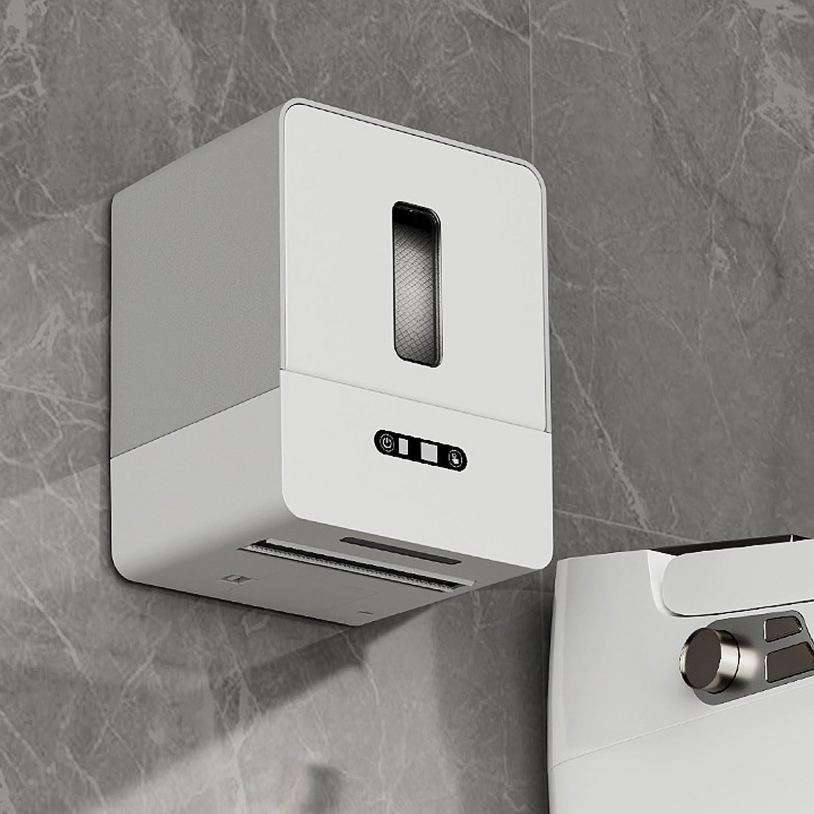 Dispensador automático de toallas de papel sin contacto, soporte inteligente de pared, toalla de mano con sensor de movimiento eléctrico con luz nocturna para cocina y baño (gris)