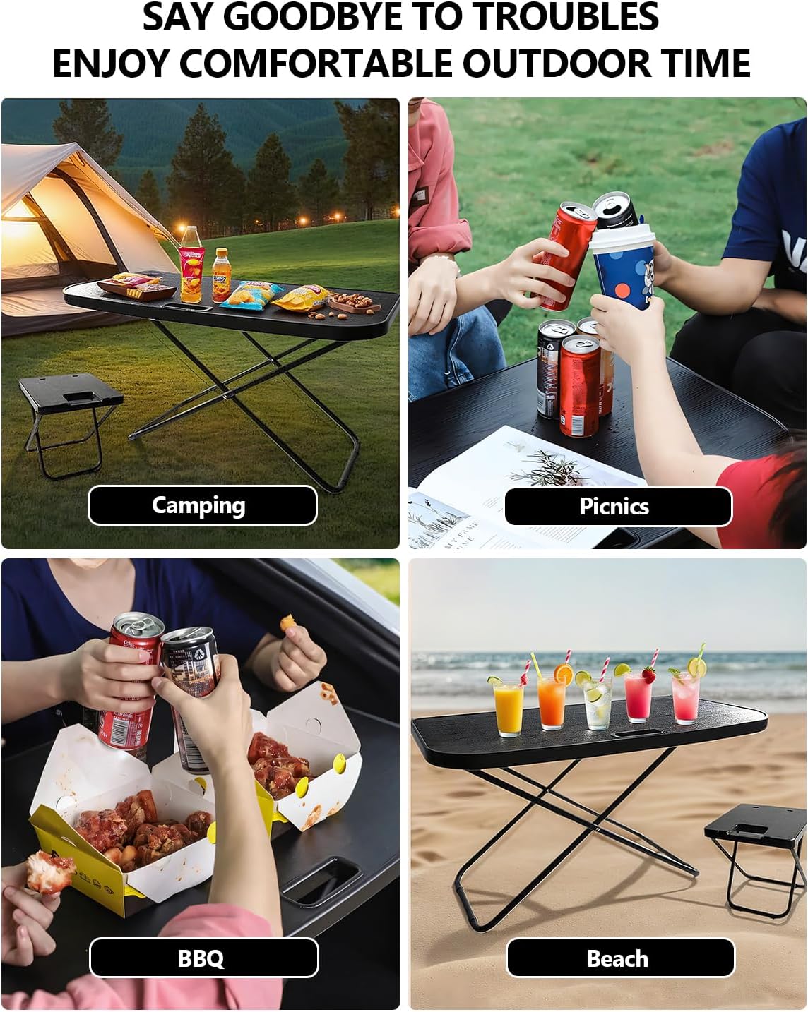 for Tesla Camping Portable Table Model Y Juniper 2020-2026 Trunk Folding Table with 2 Pack Chair Model Y Accessories Outdoor Collapsible Fold up Desk Travel Hiking Picnic BBQ Fishing Beach image 3