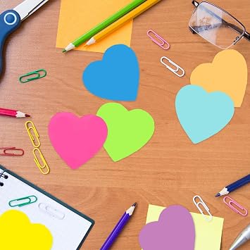 6 PCS Cute Sticky Notes Set,Pastel Heart Notes Pack Cute Stationary