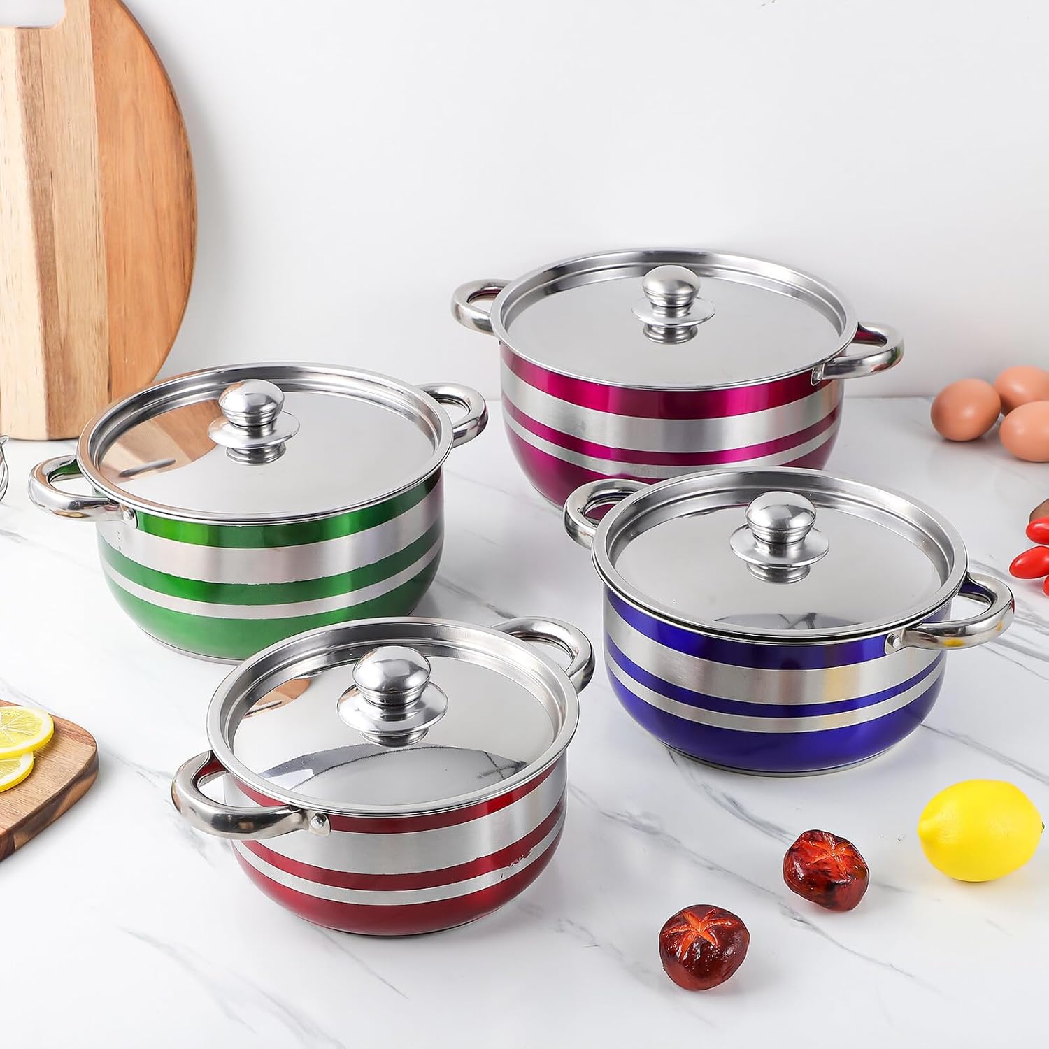 Uonlytech 4pcs Stainless Steel Pot Set with Lids for Kitchen Cooking Compatible with Induction Cooktops and Gas Stoves Nonstick Bottom for Even Heat Distribution Dishwasher Safe