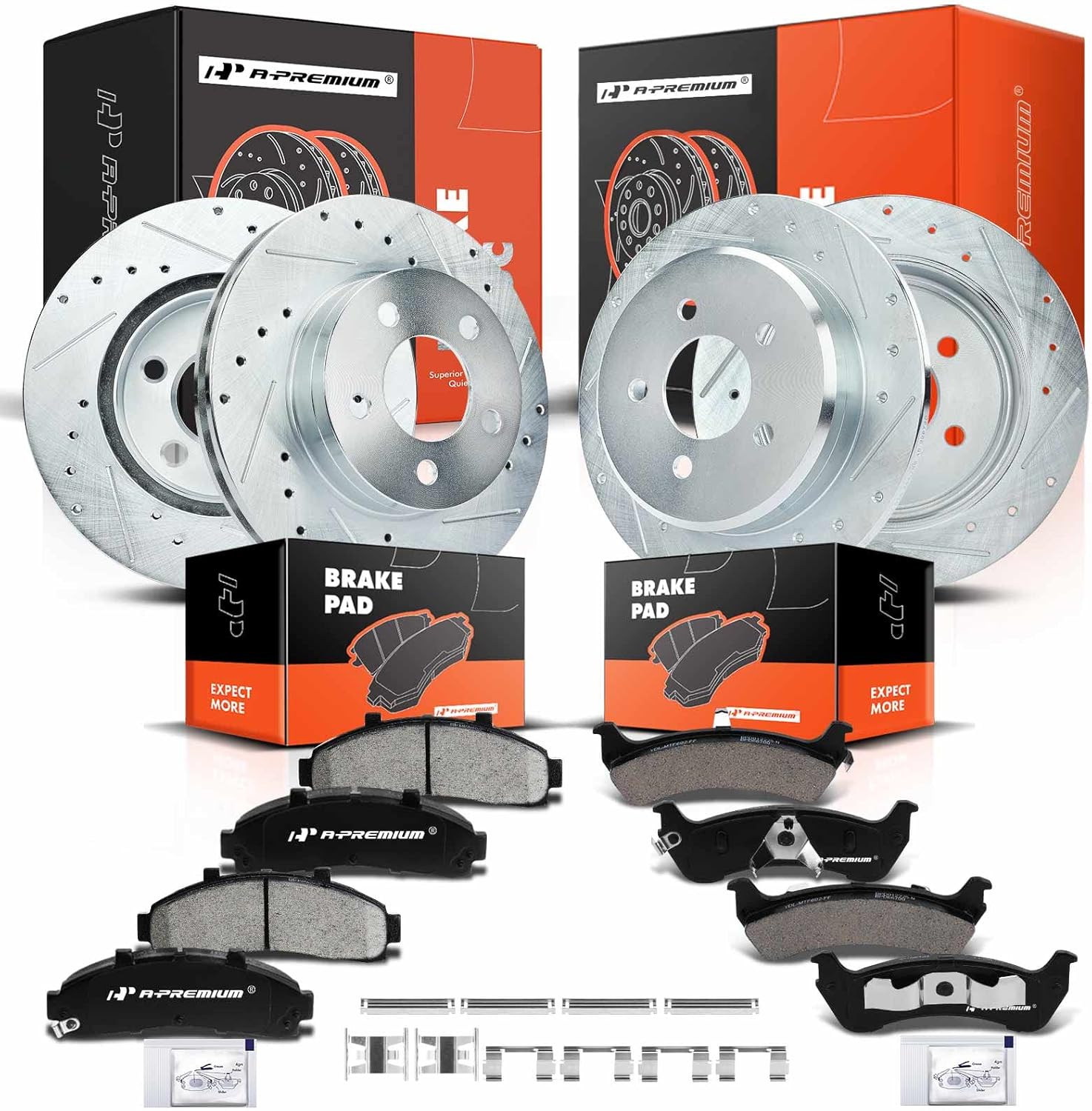 A-Premium Front and Rear Drilled and Slotted Disc Brake Rotors + Ceramic Pads Kit Compatible with Select Ford and Mercury Models - Explorer 1995-2001, Mountaineer 1997-2001, 12-PC Set