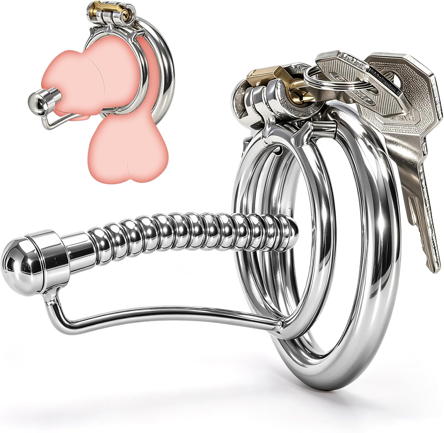 Male Chastity Cage Sex Toys – Stainless Steel Chastity Device with Cock Ring & Lock & Urethral Catheter, Dilating Urethra Plug Beads Cock Cage Bondage Gear for Penis Exercise Control,Adult Toy for Men