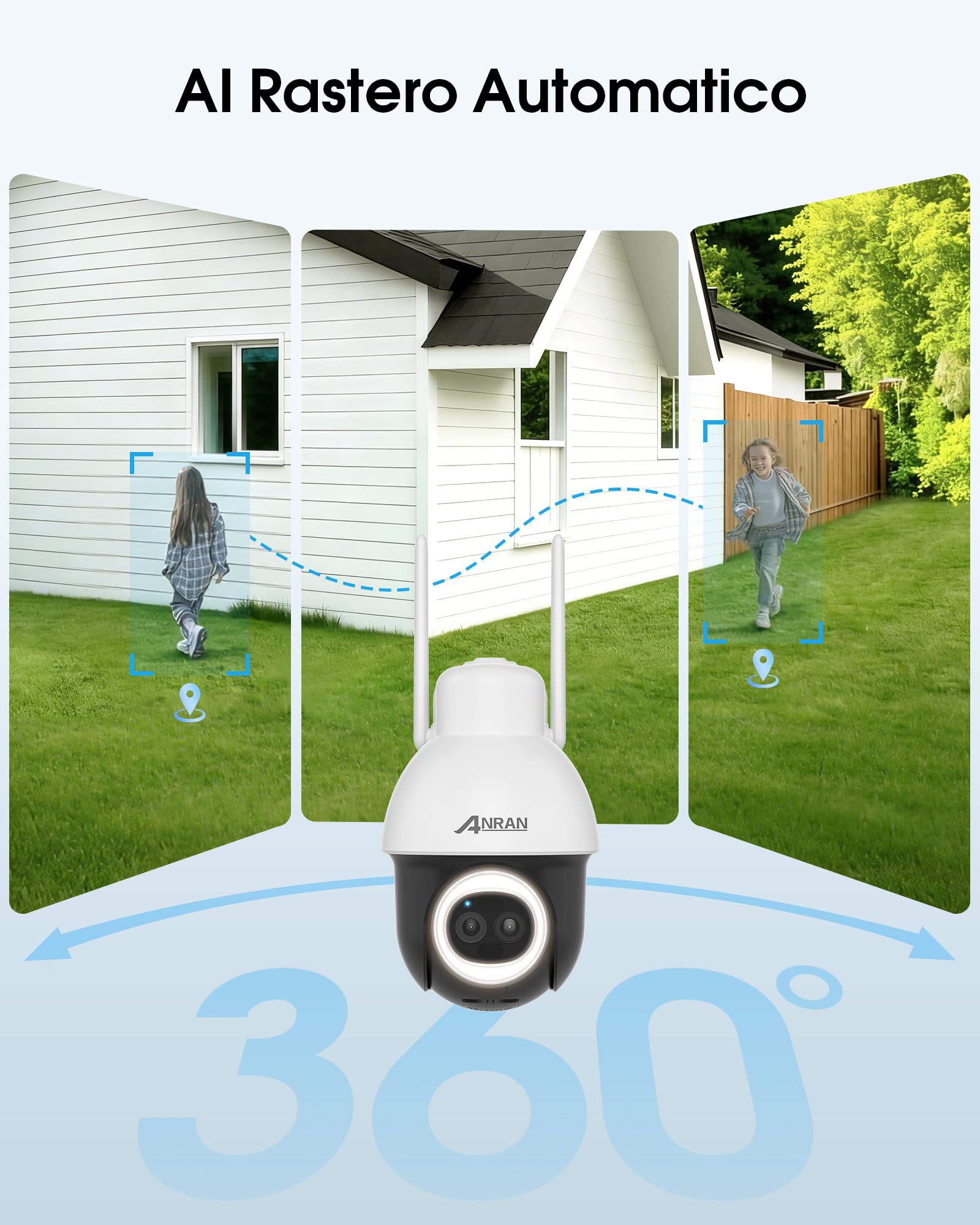 ANRAN AOV 5MP+3MP 24/7 Binocular Camara Vigilancia WiFi Exterior Solar | Seguimiento Automático, AI Detección, Panel Solar 8W, Visión Nocturna Color, Defensa Activa, IP66