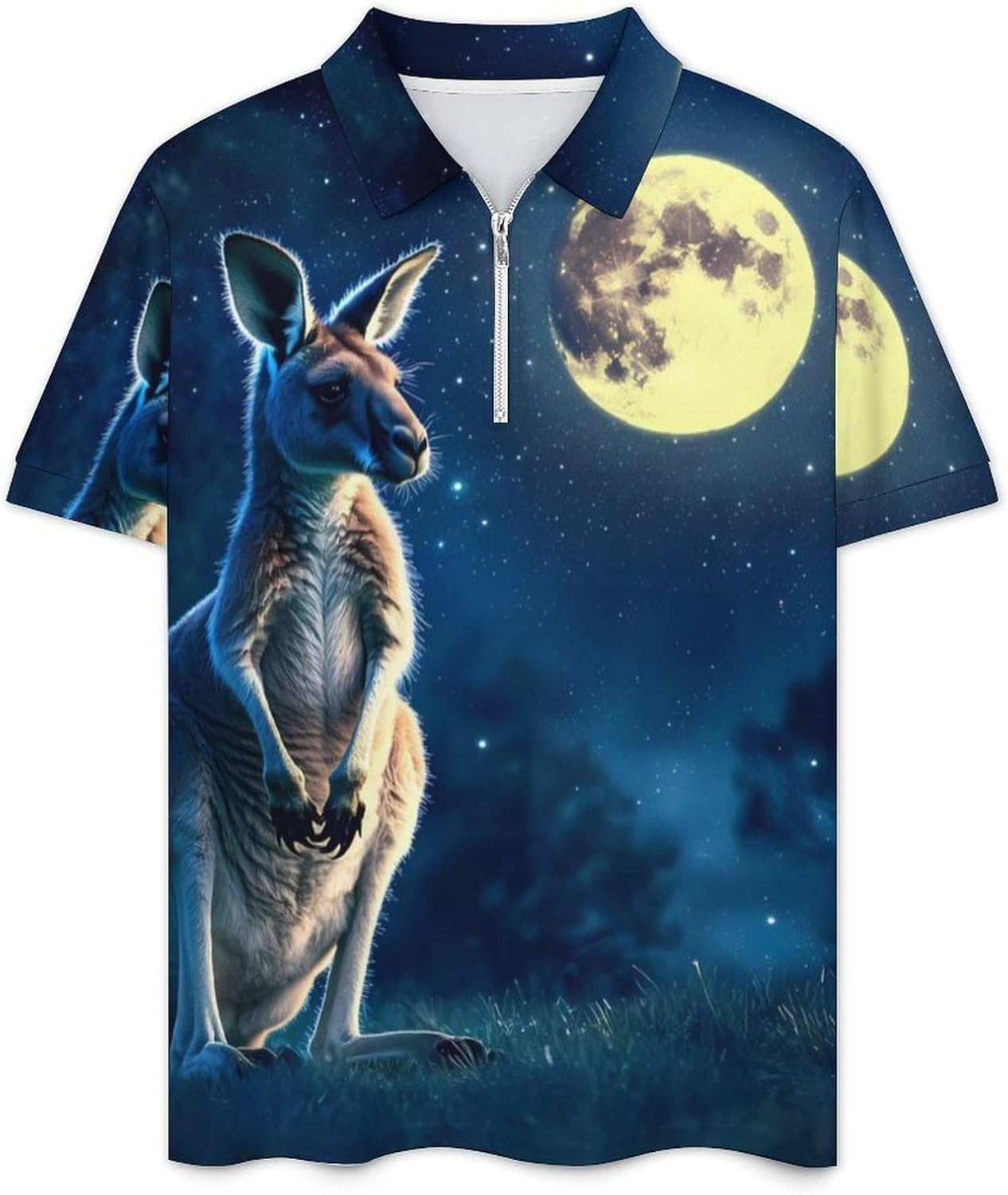 Funny Kangarooes Moon Mens Polo Shirts Track Suits 2 Piece Short Sleeve Sweatsuit 1/4 Zip Golf Loungewear for Sports