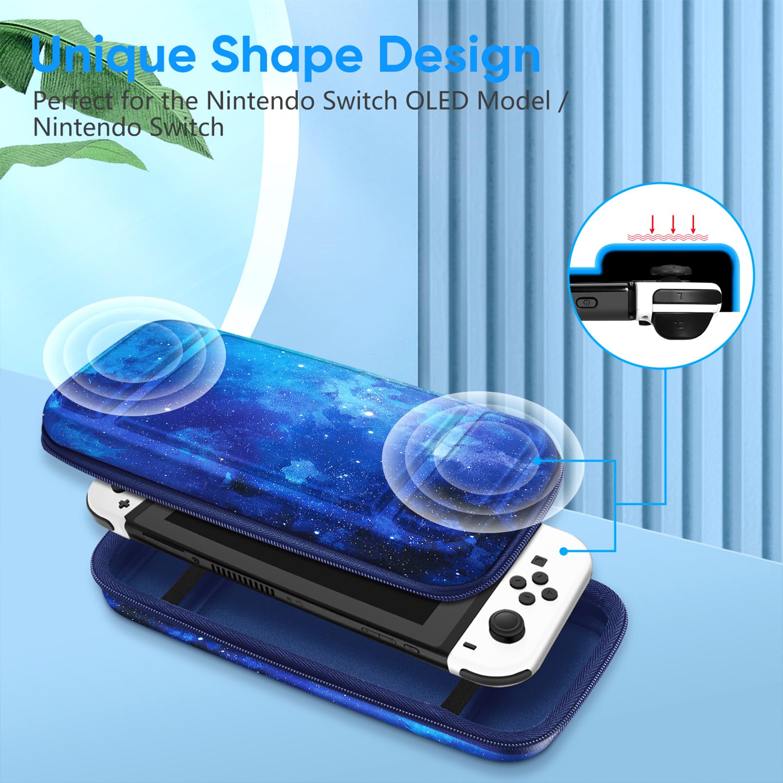 FINTIE Funda Portátil Compatible con Nintendo Switch/Switch OLED (2021) - [Antichoque] Estuche Dura para Viaje con 10 Ranuras y Bolsillo Interno para Joy-con, — view 6