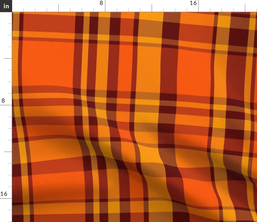 Spoonflower Fabric - Fall Plaid Orange Tartan Autumn Harvest Woven Effect Halloween Check Printed on Petal Signature Cotton Fabric Fat Quarter - Sewing Quilting Apparel Crafts Decor