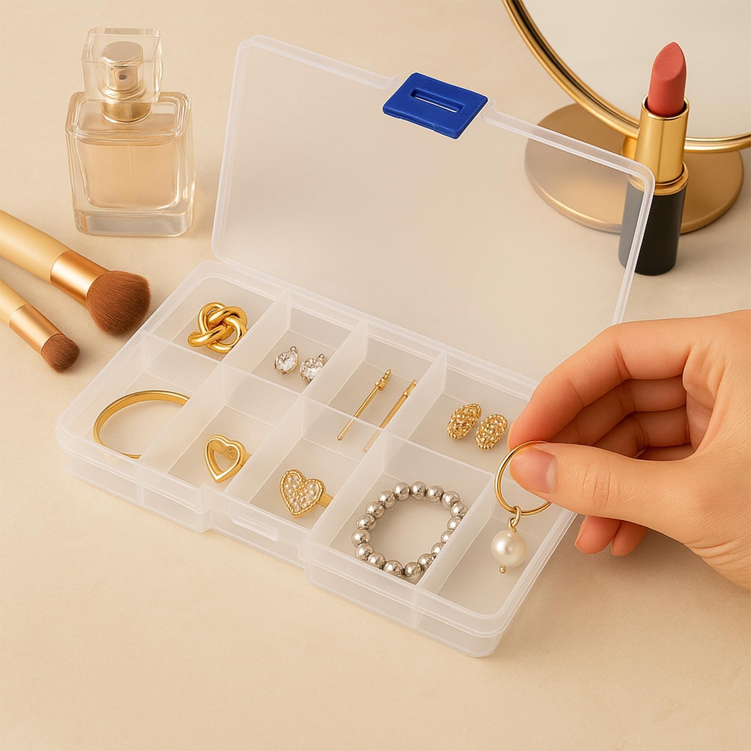 Oblivion Jewelry Storage Box - Cells Clear Plastic Organizer Box for Jhumkas, Durable & Portable Transparent Storage Boxes for Women, Perfect Organizer for Earrings & Small Accessories (15 Grid Cell)