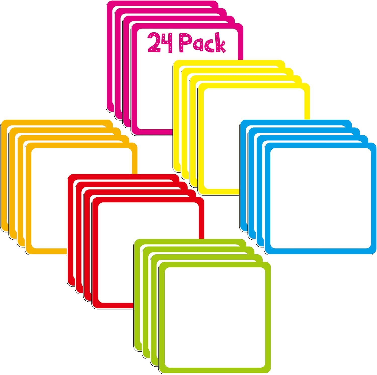 Magnetic Blank Labels, 24 PCS Dry Erase Reusable Neon Name Tag Magnets with Colorful Frame in 6 Colors for Whiteboard, Locker, Fridge, School, Office, Home (Each Measures 3.6" x 3.6") - Amazon product rated Grade B