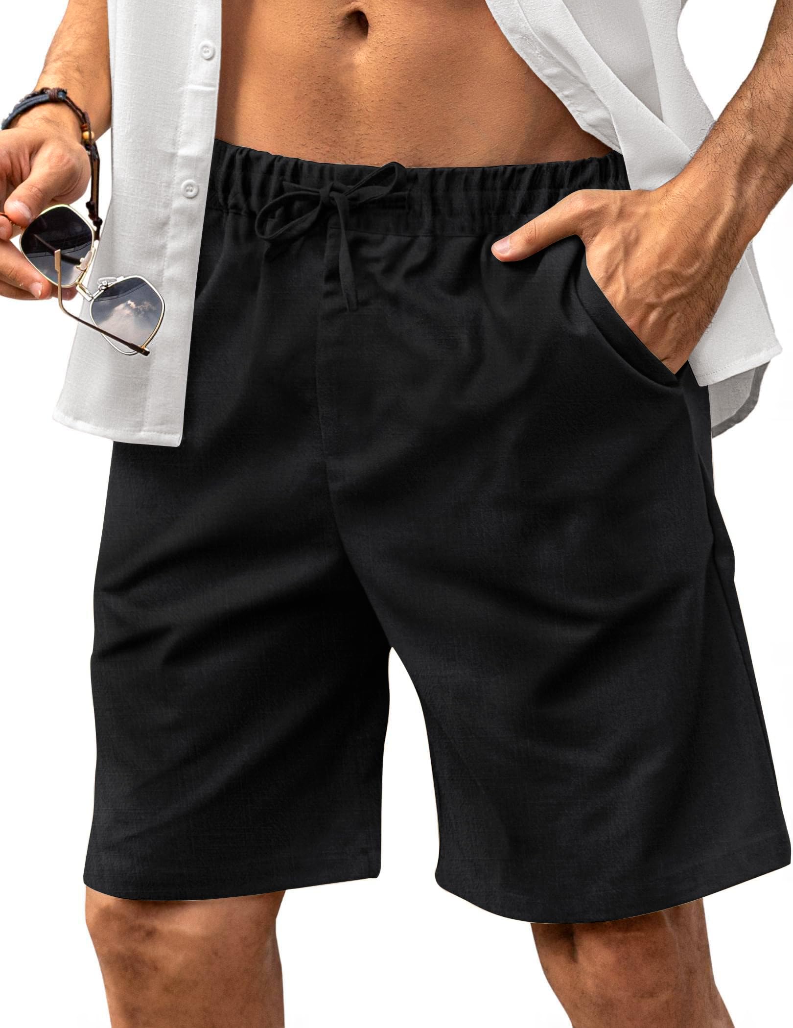 HMIYA Kurze Hosen Herren Leinen Shorts Leichte Bermuda Sommershorts Atmungsaktiv Leinenhose Kurz mit Taschen