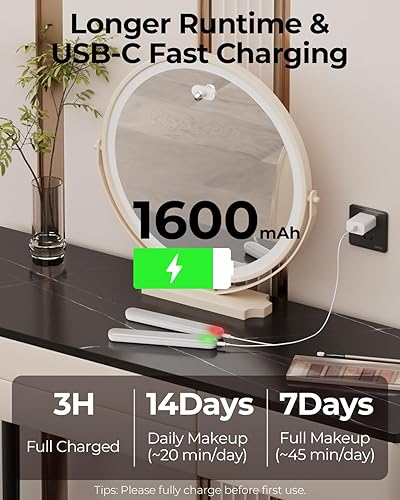 Miniatura 2 de Juego de 2 luces inalámbricas de maquillaje para espejo, luces de tocador recargables de 1600 mAh, luz LED magnética para espejo, funciona con