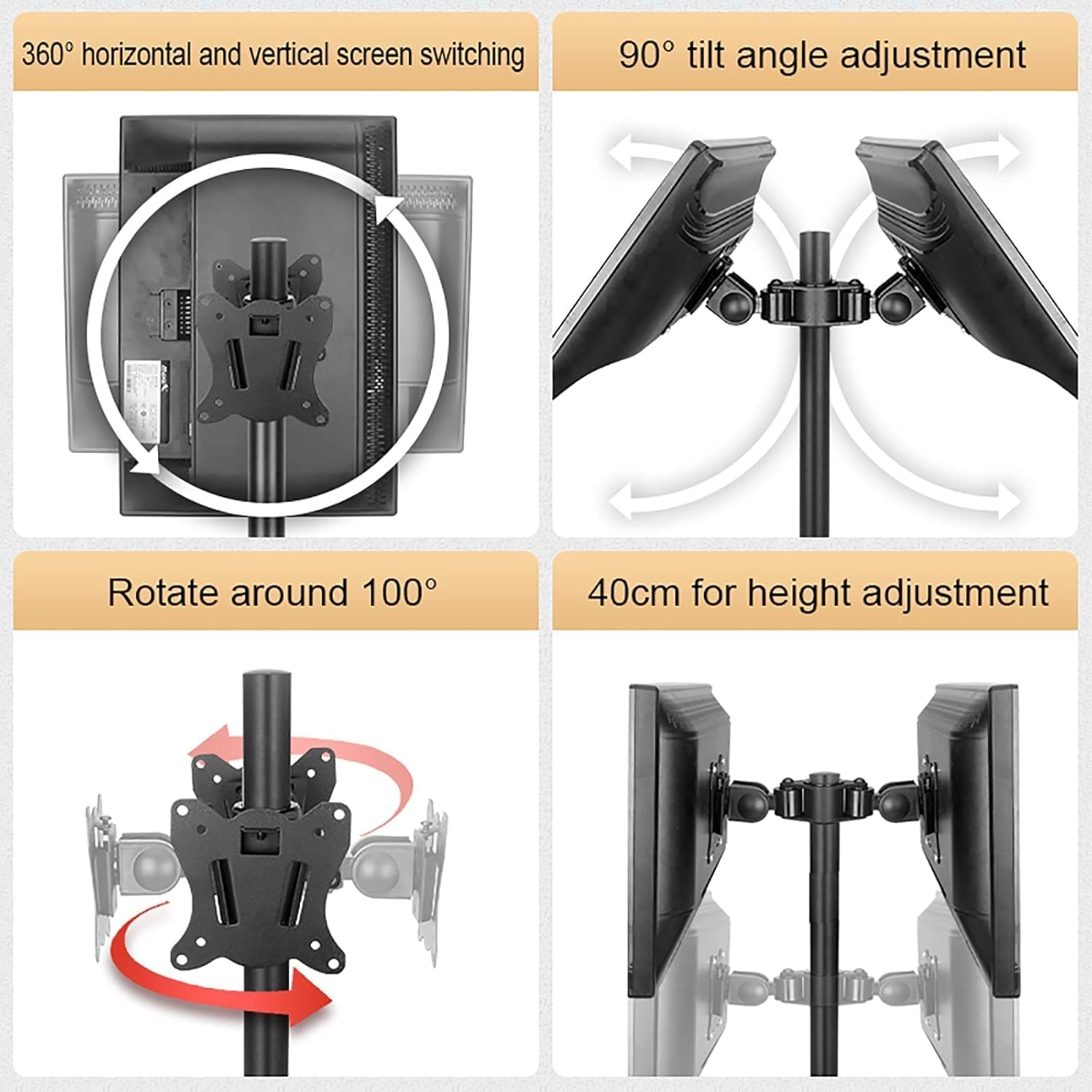 TV Stand Dual Screen Monitor Desktop Installation Height/Angle Adjustable Independent Steel Mounting Base Suitable for 12-27 Inch Screens