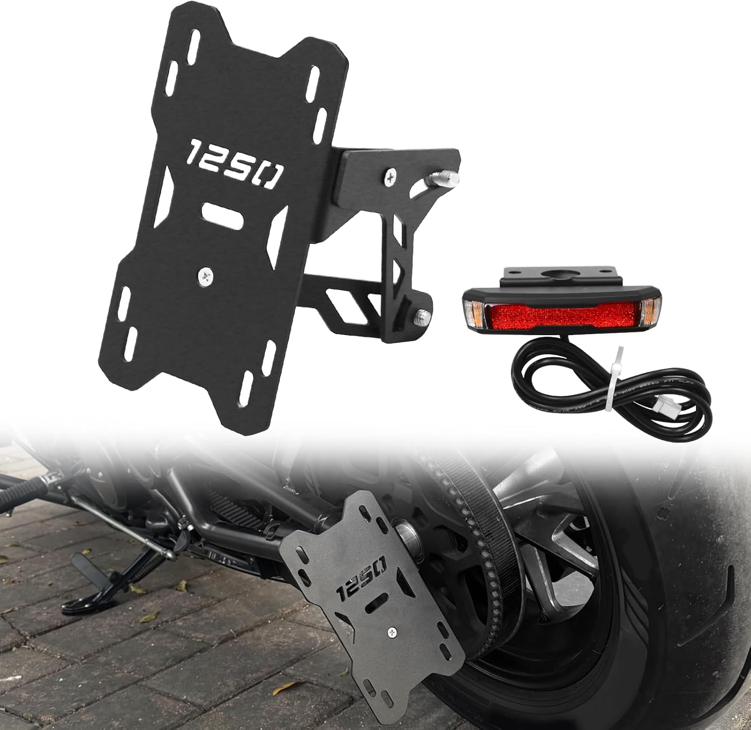 Motorcycle Side Mount License Plate Holder Bracket for Sportster S RH1250 2021 2022-2025 License Plate Holder Mount Tail Tidy with LED Signal Tail Light