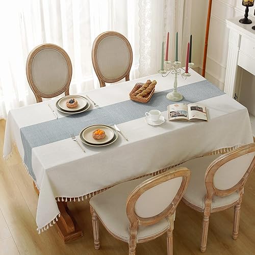 Miniatura 2 de Laolitou - Mantel rústico de lino de algodón, para mesas rectangulares de 6 pies, impermeable, lavable, con borlas, rectangularalargado, 55 x 86