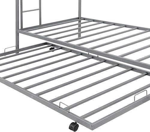 Miniatura 7 de Flieks Litera de metal con nido, litera individual sobre individual con 2 escaleras y barandilla de seguridad, litera con marco de acero resistente