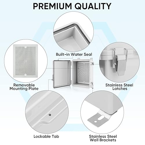 Miniatura 4 de TICONN Caja de conexiones eléctricas impermeables IP67 carcasa de plástico ABS con cubierta con bisagras con placa de montaje, soportes de pared,