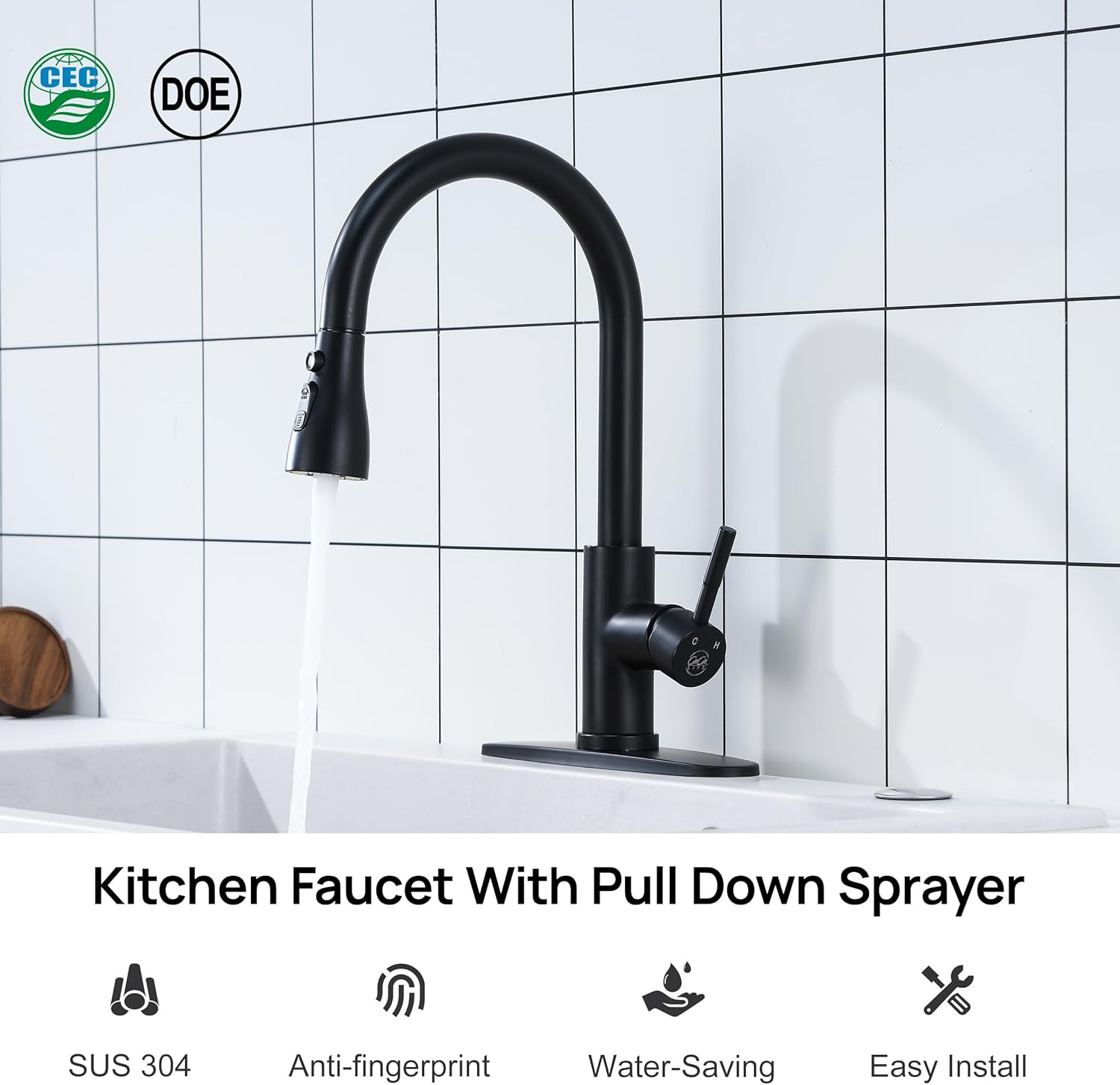GAGALIFE Matte Black Kitchen Faucets with Pull Down Sprayer - High Pressure Blade Spray Kitchen Sink Faucet, High Arc Single Handle Stainless Steel Classic Pull Out Spray Kitchen Faucet 1 or 3 Hole