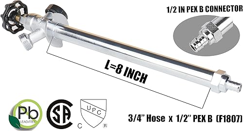 Miniatura 2 de Sillcock antisifón de 10 pulgadas de 12 x 34 pulgadas, a prueba de heladas, babero para grifo al aire libre con accesorios de plomería de 12 pulgada