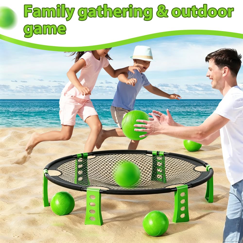 Roundnet Set, Outdoor Roundnet Spieleset mit 2 Bällen, Pumpe, Kordelzugbeutel, Round-net Set Team Games, Gartenspiele für Strand, Rasen, Hof und Park