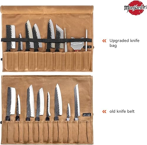 Miniatura 9 de Manjushri Cuchillo de chef con 9 bolsillos de lona con cinturón de cuero auténtico.