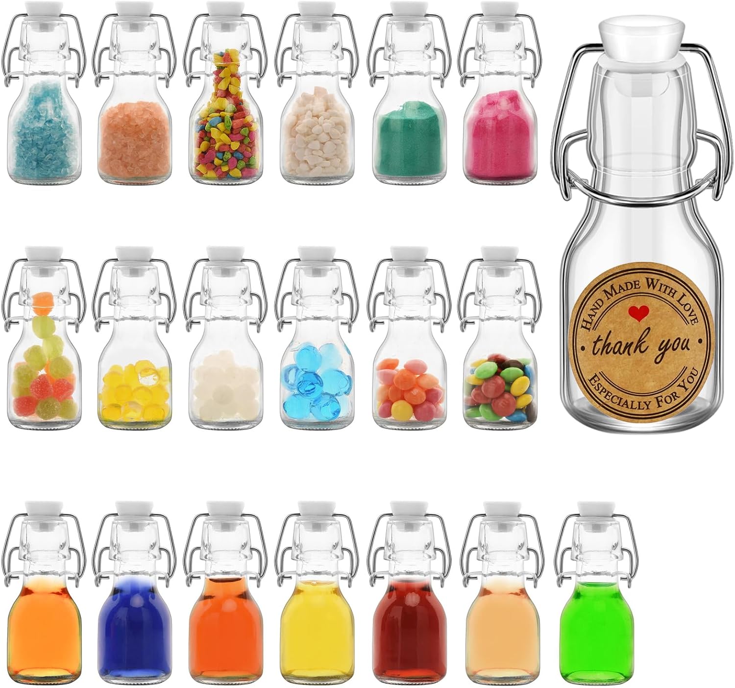 30Pcs White 2 oz Mini Swing Top Glass Bottles, 60ML Mini Storage Bottles, with Lids Kraft Decoration,Small Glass Bottle,for Wedding Themed Party Favors (30)