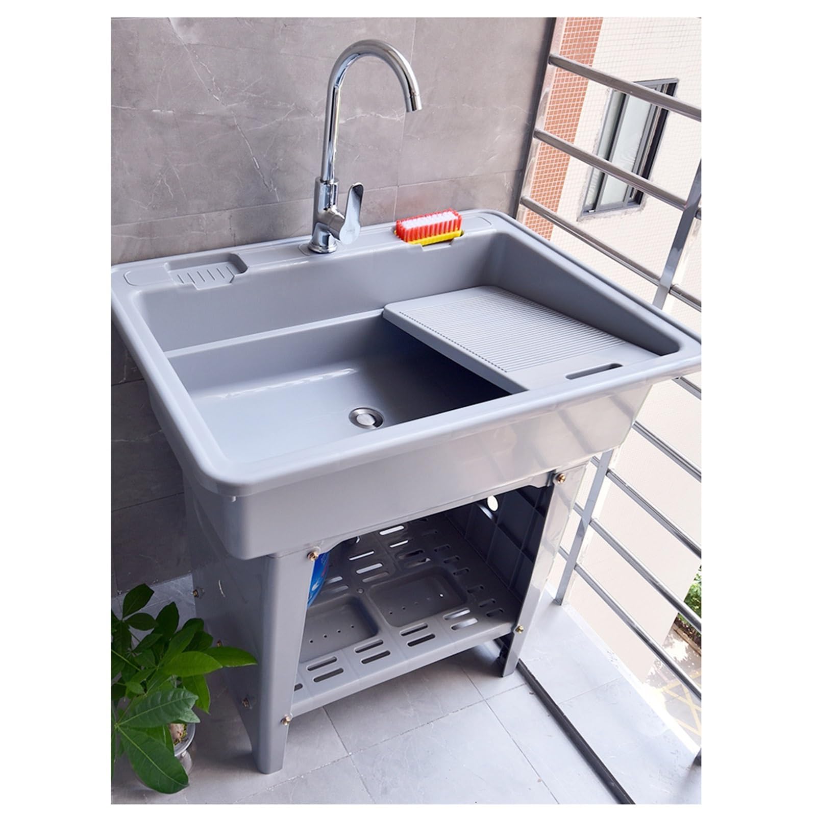 utility Freestanding Laundry Tub with sink and faucet, Stainless Steel Faucet, Indoor/Outdoor Garden Sink for Backyard (Grey, 80*5'