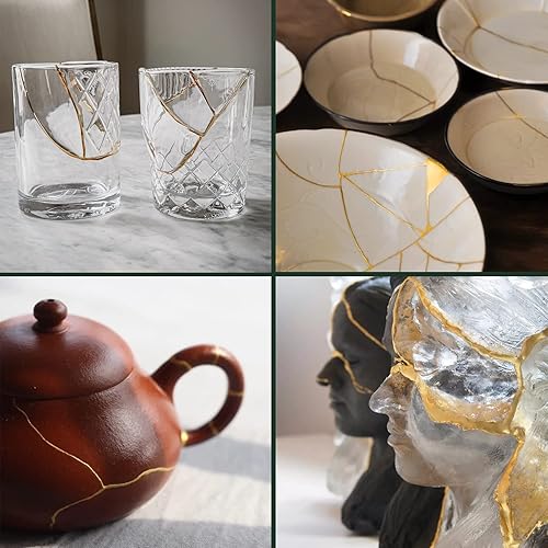 Miniatura 7 de Kintsugi Kit de reparación dorado, kit japonés de Kintsugi para mejorar tu cerámica, repara tu cerámica significativa con polvo dorado medio,