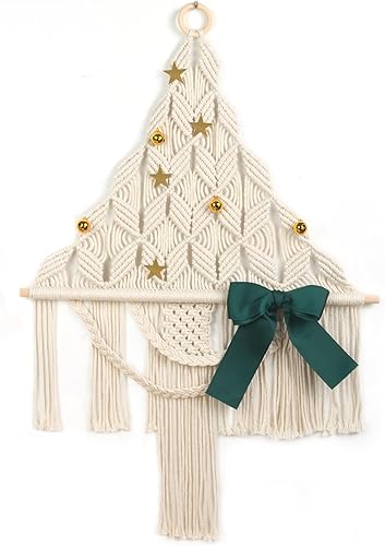 Árbol de Navidad de macramé, tapiz bohemio para colgar en la pared, adorno de Navidad para dormitorio, sala de estar, apartamento, dormitorio,