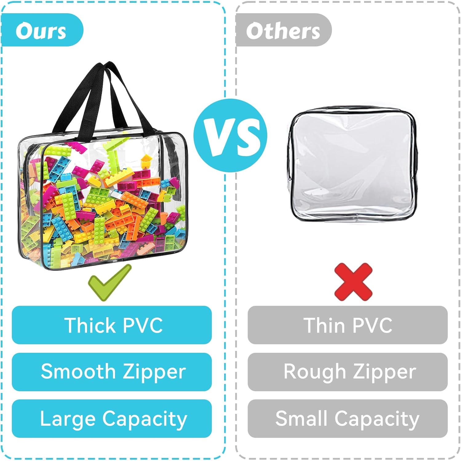 4 Pack Toy Storage Bags, Clear PVC Toy Organizer with Zipper, Large Black Waterproof Reusable Toy Bags with Labels for Puzzles, Building Blocks, Board Game, Stationery, Kids Books