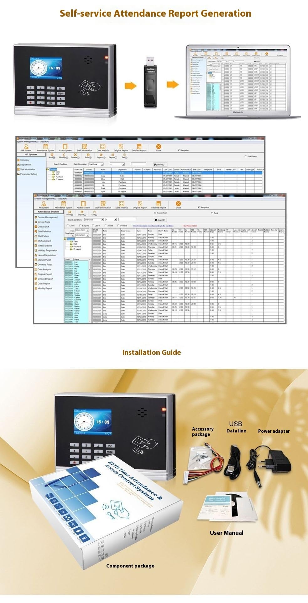 Control Horario Empleados, Máquina de Asistencia con Tarjeta Inteligente TD300, Almacenamiento móvil, Descarga, máquina de Tarjetas Perforadas de Asistencia for empleados empresariales,Material de of