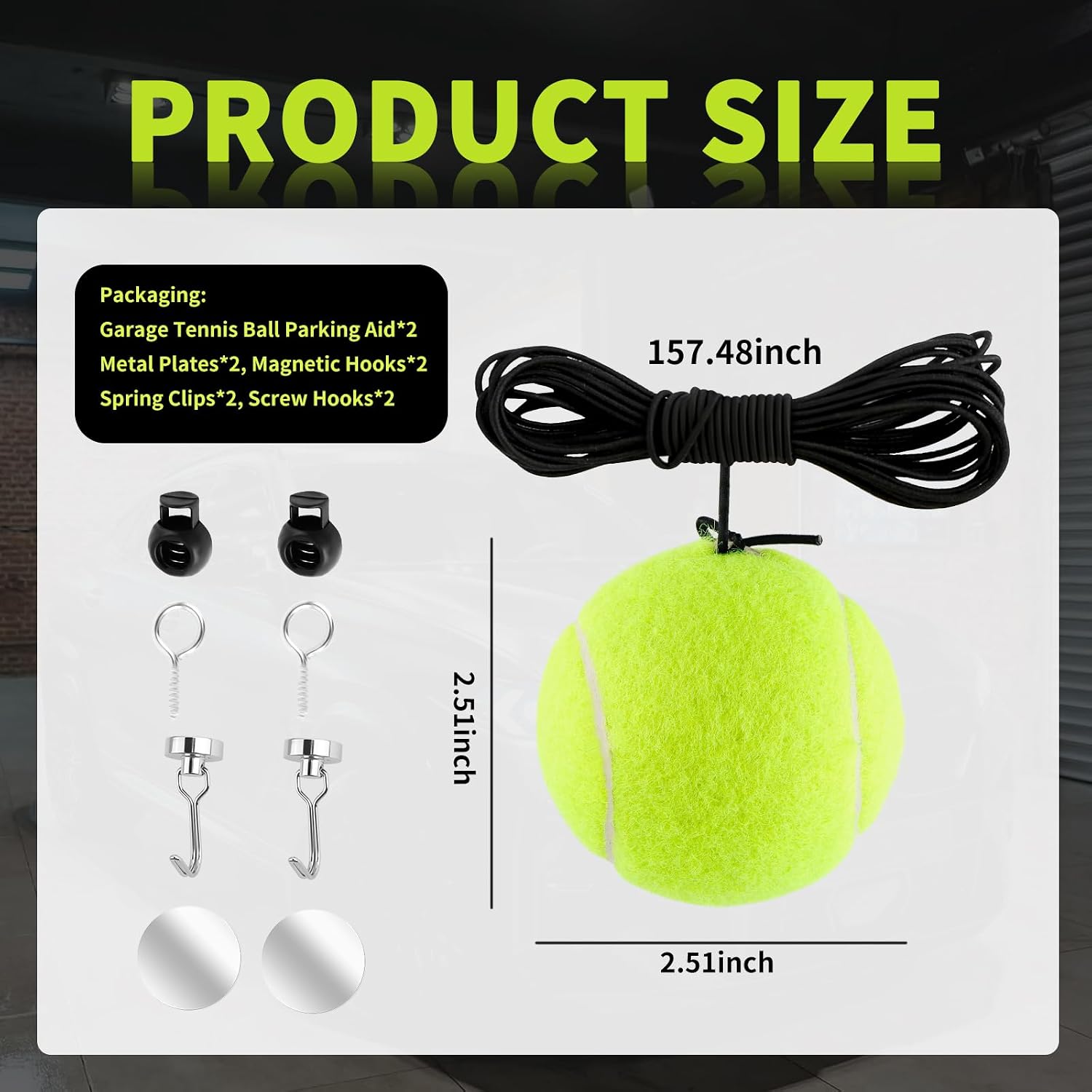 2PCS Garage Parking Aids for Cars with Screw Hook/Magnetic Hook,Dual-Purpose Garage Tennis Ball Parking Aid for Assisting Parkings,Soft & Adjustable Garages Parkings Assist with Lanyard