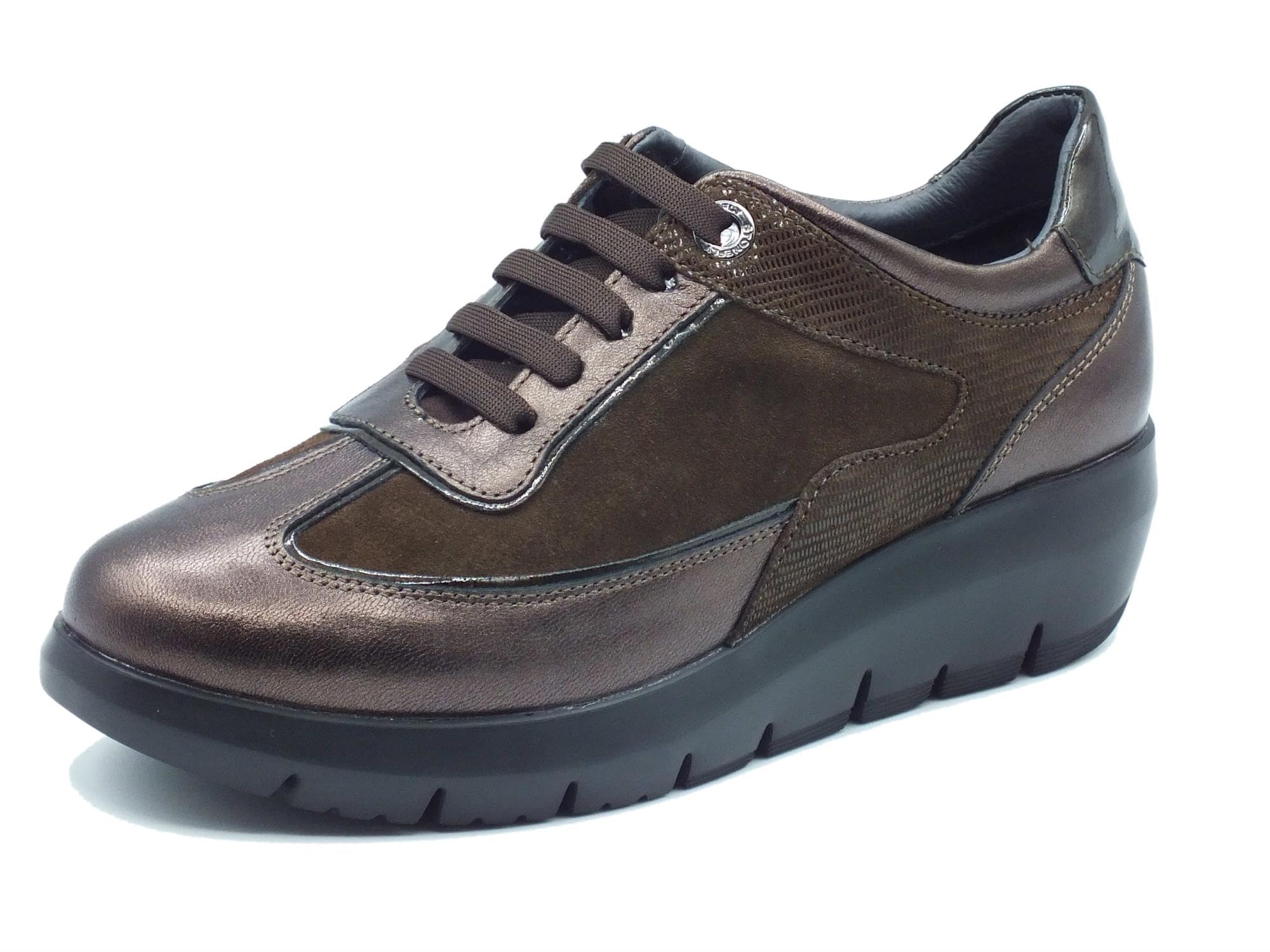 Stonefly 219894 Plume Laminated Brown Sneakers Confort per Donna in Pelle e Tessuto Zeppa Media