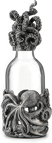 Veronese Design Botella de fragancia de altar de pulpo de 4 onzas, escultura de resina, acabado de peltre