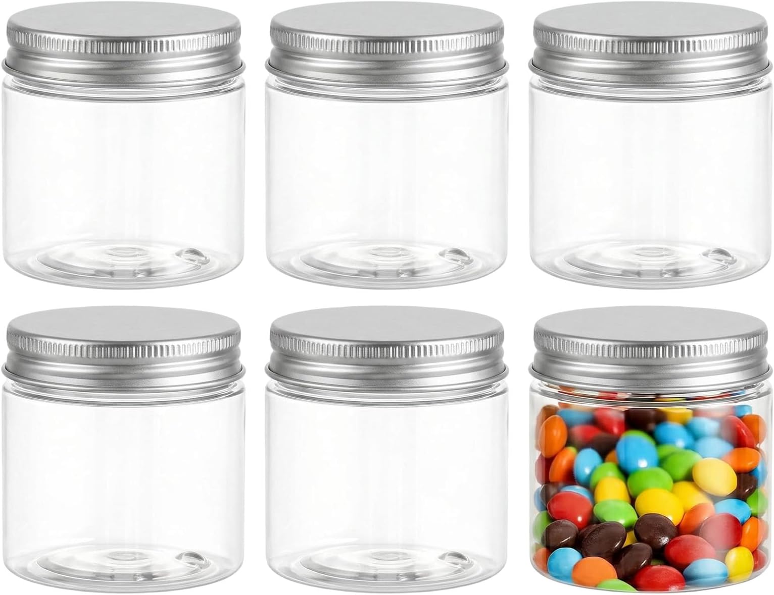 erioctry 200ml / 6.67Oz Jars PET Plastic Empty Cosmetic Containers Jars Cases with Silver Aluminum Lid Cream Lotion Box Ointments Bottle Food Bottle Makeup Pot Jar 6 Pack