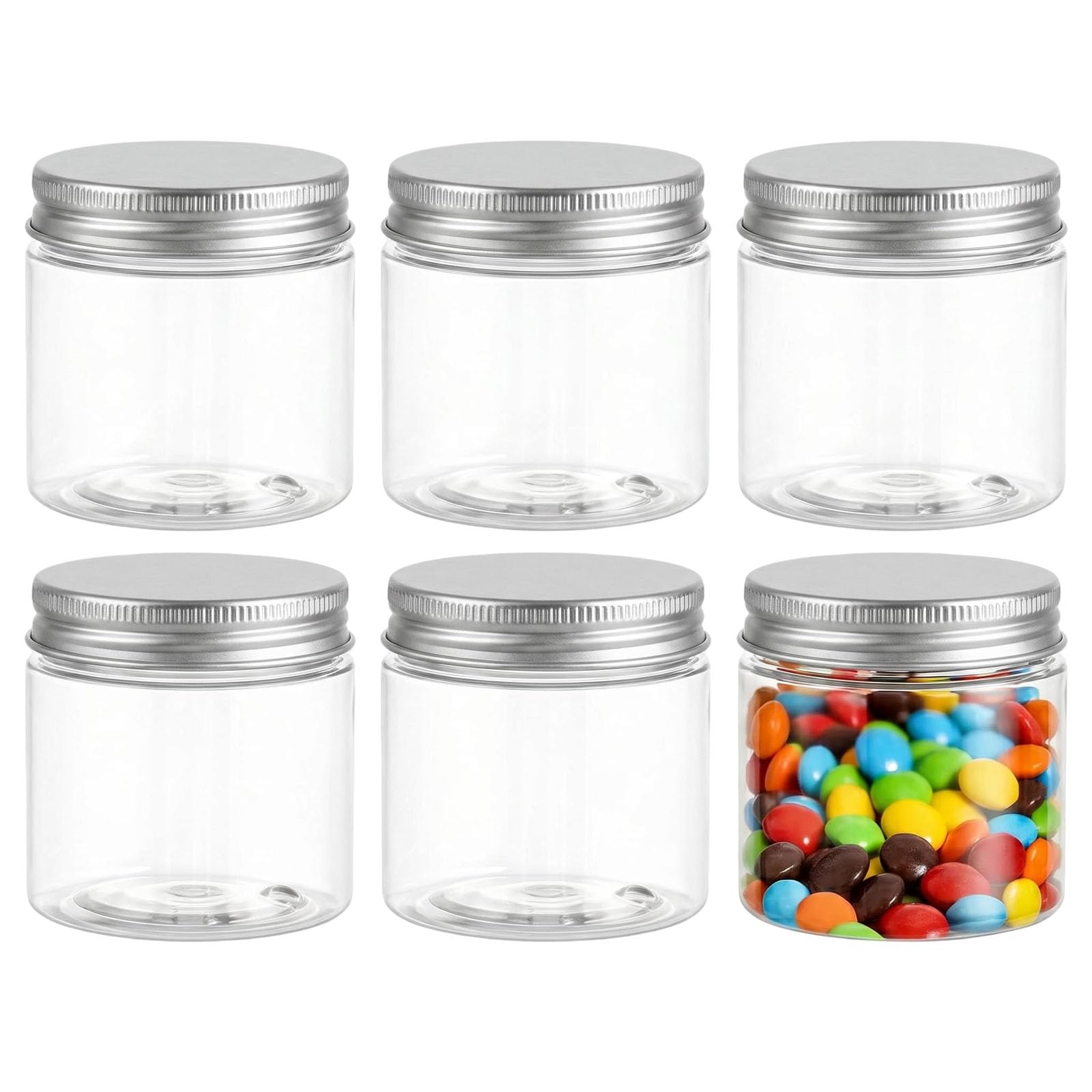 200ml / 6.67Oz Jars PET Plastic Empty Cosmetic Containers Jars Cases with Silver Aluminum Lid Cream Lotion Box Ointments Bottle Food Bottle Makeup Pot Jar 6 Pack