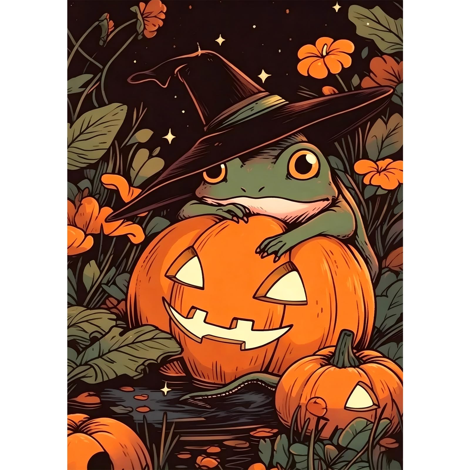 HEIBAGO Halloween Pumpkin Diamond Painting Kits for Adults, Frosch 5D DIY Diamond Art Kits for Beginners Round Full Drill Painting with Diamonds Gem Art for Home Wall Decor Gift 30 x 40cm — image 1