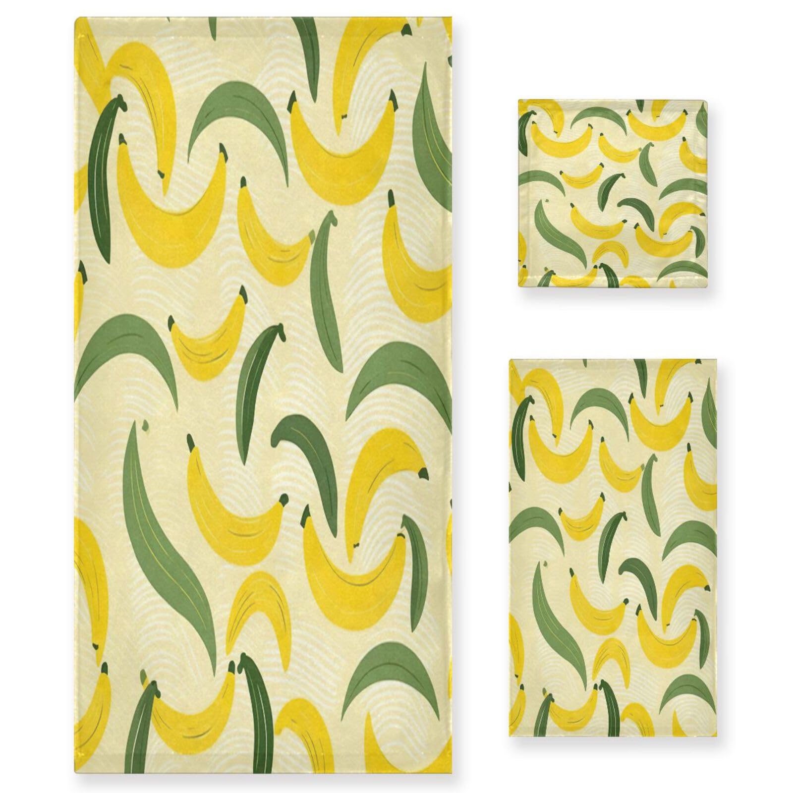 ATTX Yellow Bananas Soft Cotton Bath Towels Set of 3, Highly Absorbent Hand Towels, Hotel Spa Towels