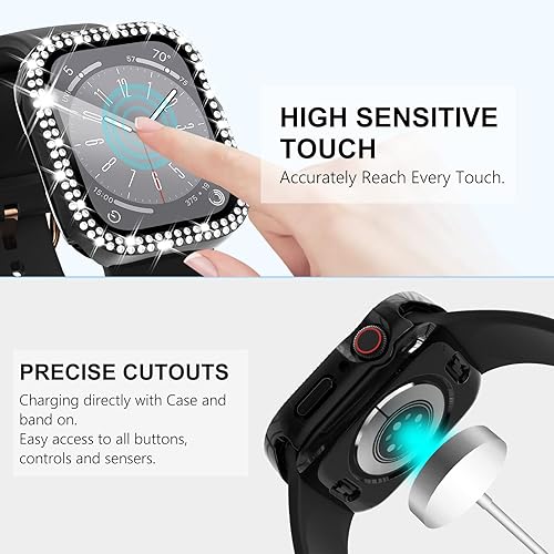 Vista 84 de WINGLE Paquete de 10 fundas protectoras de pantalla para Apple Watch de 1.575 pulgadas SE 3/2/1 Series 6 5 4 con vidrio templado, carcasas Paquete