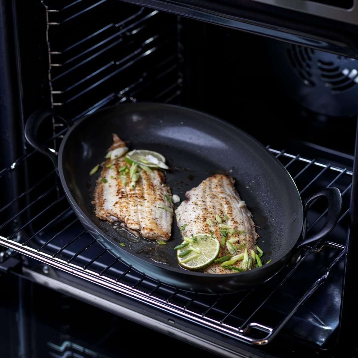 GreenPan Craft Healthy Ceramic Non-Stick Oval Fish Pan, 40 cm x 25 cm, PFAS-Free, Metal Safe, Cast Stainless Steel Handles, Induction Suitable, Oven Safe, Black