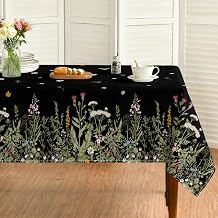 Horaldaily Spring Tablecloth 60 x 84 Inch Rectangular Black Wild Flower | Daisy Seasonal Fall Washable Table Cover for Party Picnic Dinner Decor