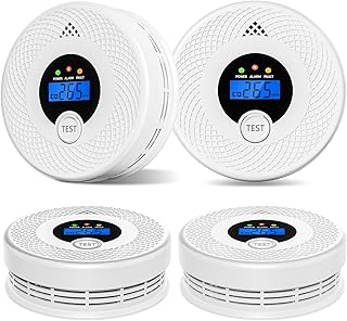 4-Pack Carbon Monoxide and Smoke Detector 10 Year Battery, Clear LCD Display and LED Light, Smoke & CO Alarm Combo for Home, Long-Lasting Guard
