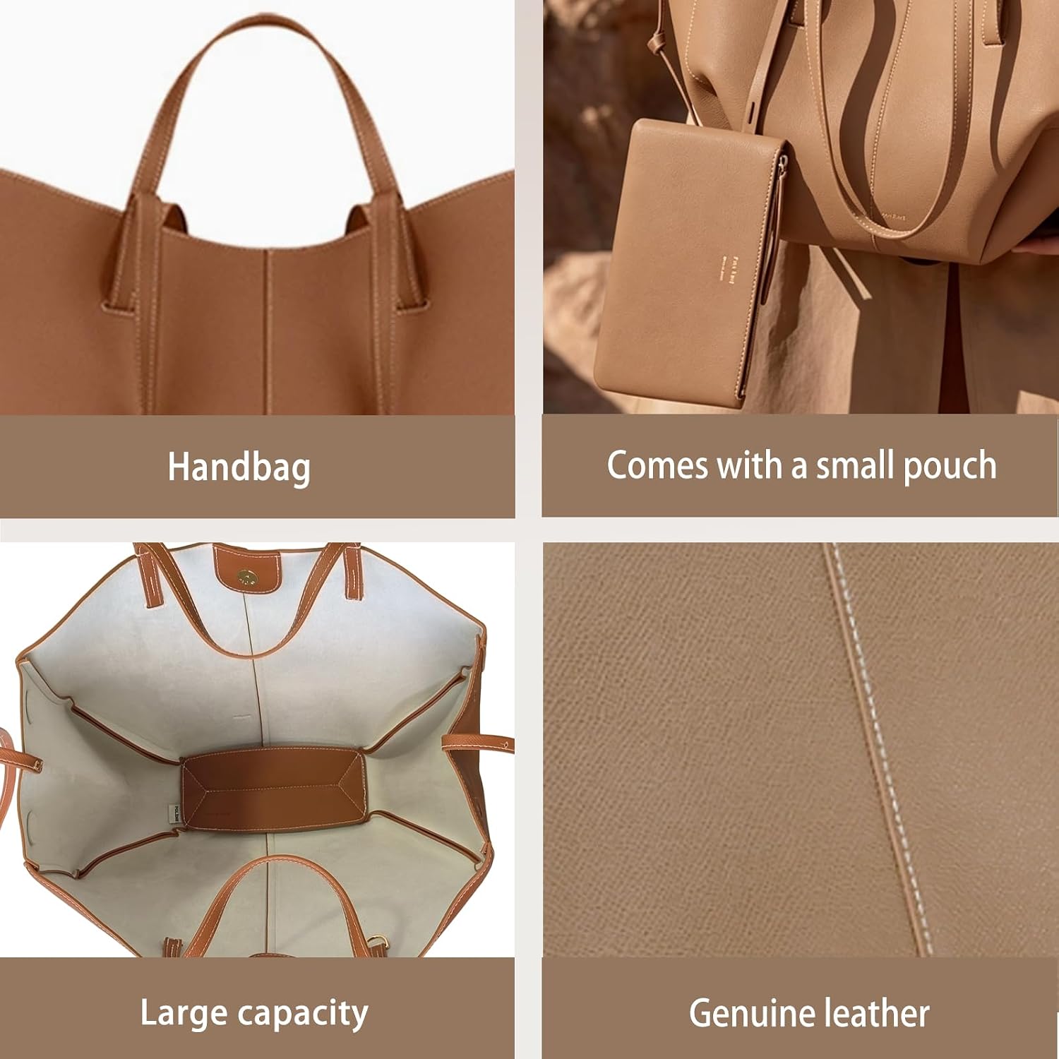 CORIOS Wing Bag Cowhide Tote Handbag Women Bucket Bag Leather Shoulder Bag Elegant Top-Handle Bag with Coin Purse 2pcs Set