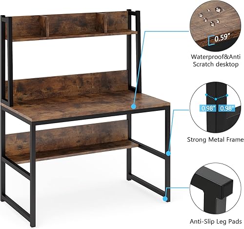 Miniatura 6 de Tribesigns Escritorio para computadora con conejera, mesa moderna para computadora portátil, escritorio de estudio con espacio de almacenamiento,