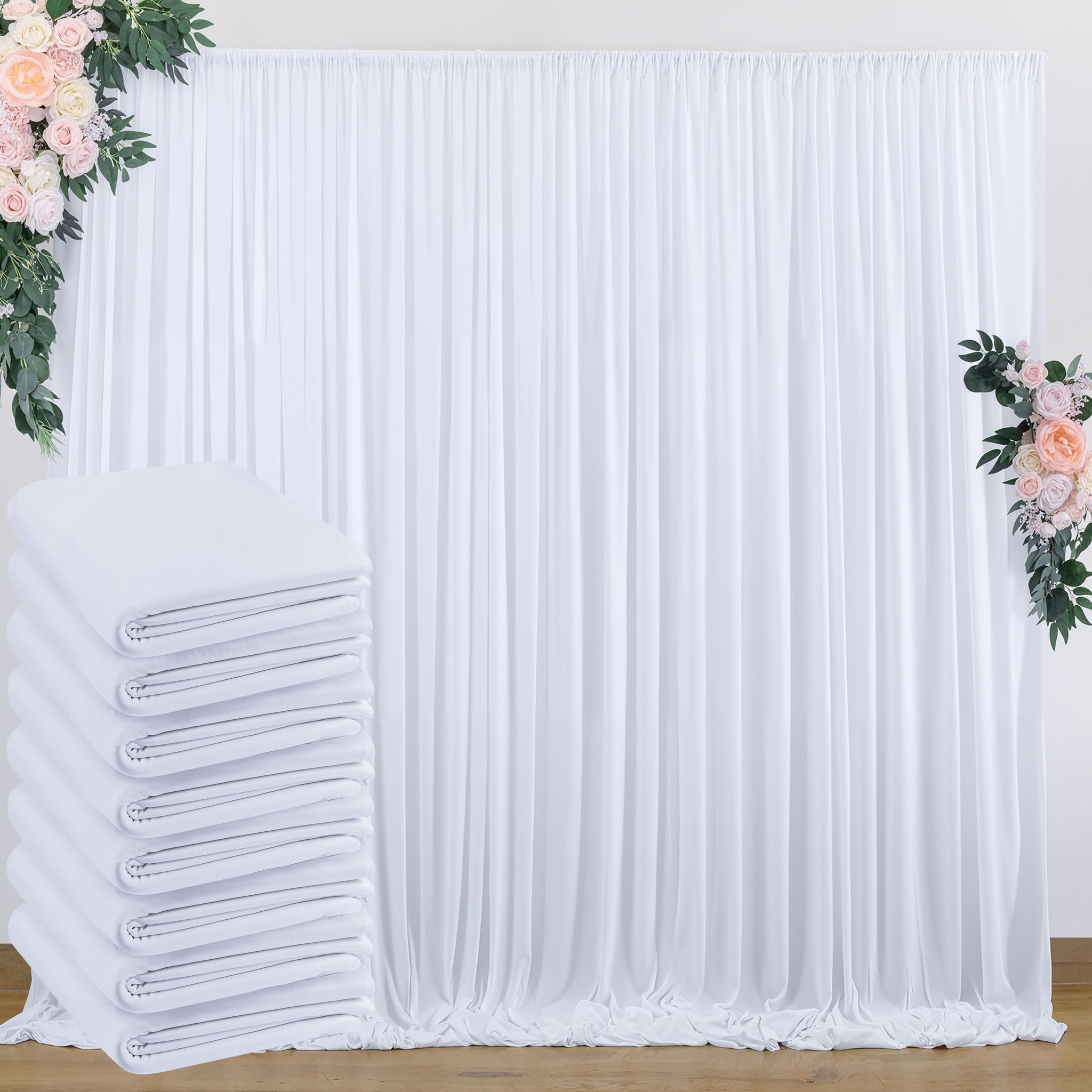 Photo 1 of 40 ft x 10 ft Wrinkle Free White Backdrop Curtain for Wedding Parties, Polyester Photo Backdrop Drapes for Baby Shower Birthday Party Backdrop Stand, Bulk Thick Background Curtains, 5x10FT 8 Panels