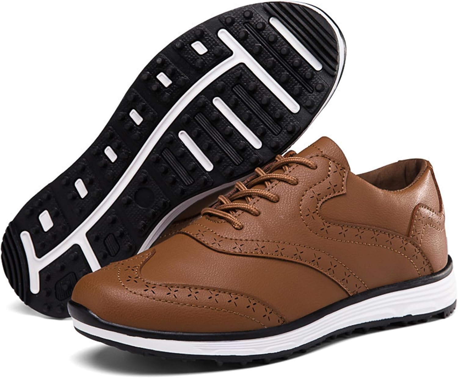 Golf Shoes for Men Waterproof Spikeless Non Slip Lightweight Golf Sneakers Leather Lace-Up with Arch Support
