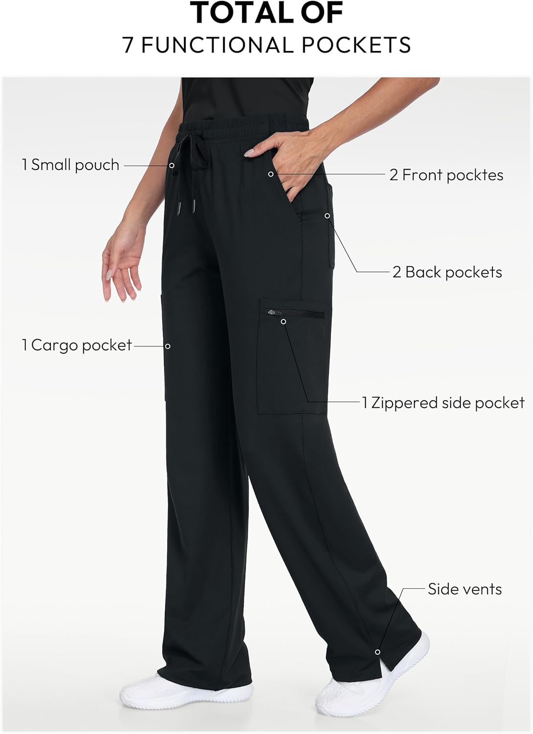 Tapata Wide Leg Scrub Pants for Women - 28/30/32/34 Inseam High Rise Straight Leg Yoga Scrub Uniform Pants with 7 Pockets